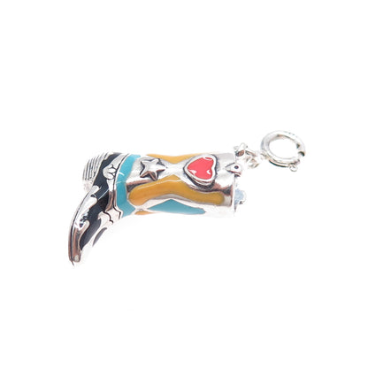 CAROLYN POLLACK 925 Sterling Vintage Enamel Cowboy Shoe Spring Ring Lock Pendant