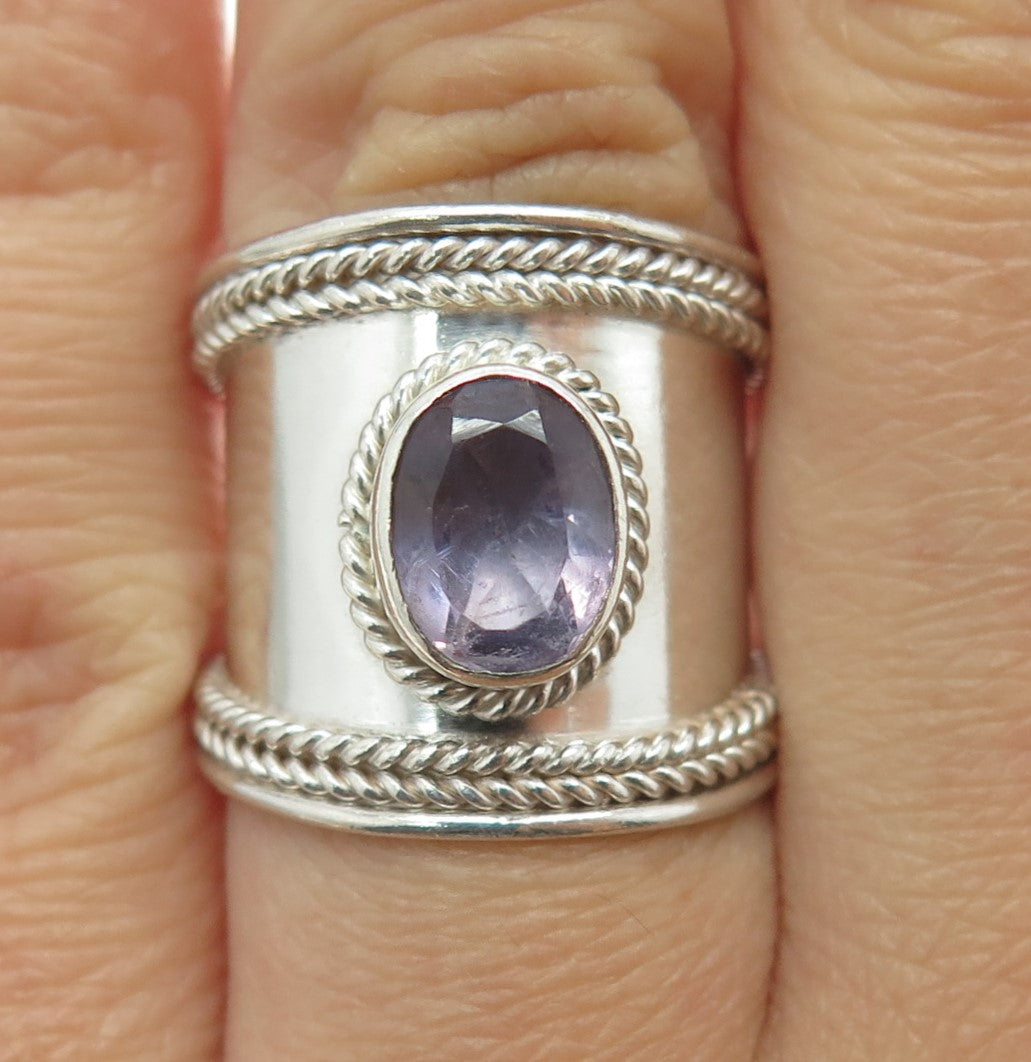 SUARTI BALI 925 Sterling Silver Vintage Real Amethyst Roped Ring Size 7