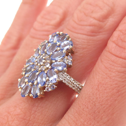 Chuck Clemency 925 Sterling Silver Gold Plated Real Tanzanite Topaz Ring Size 8