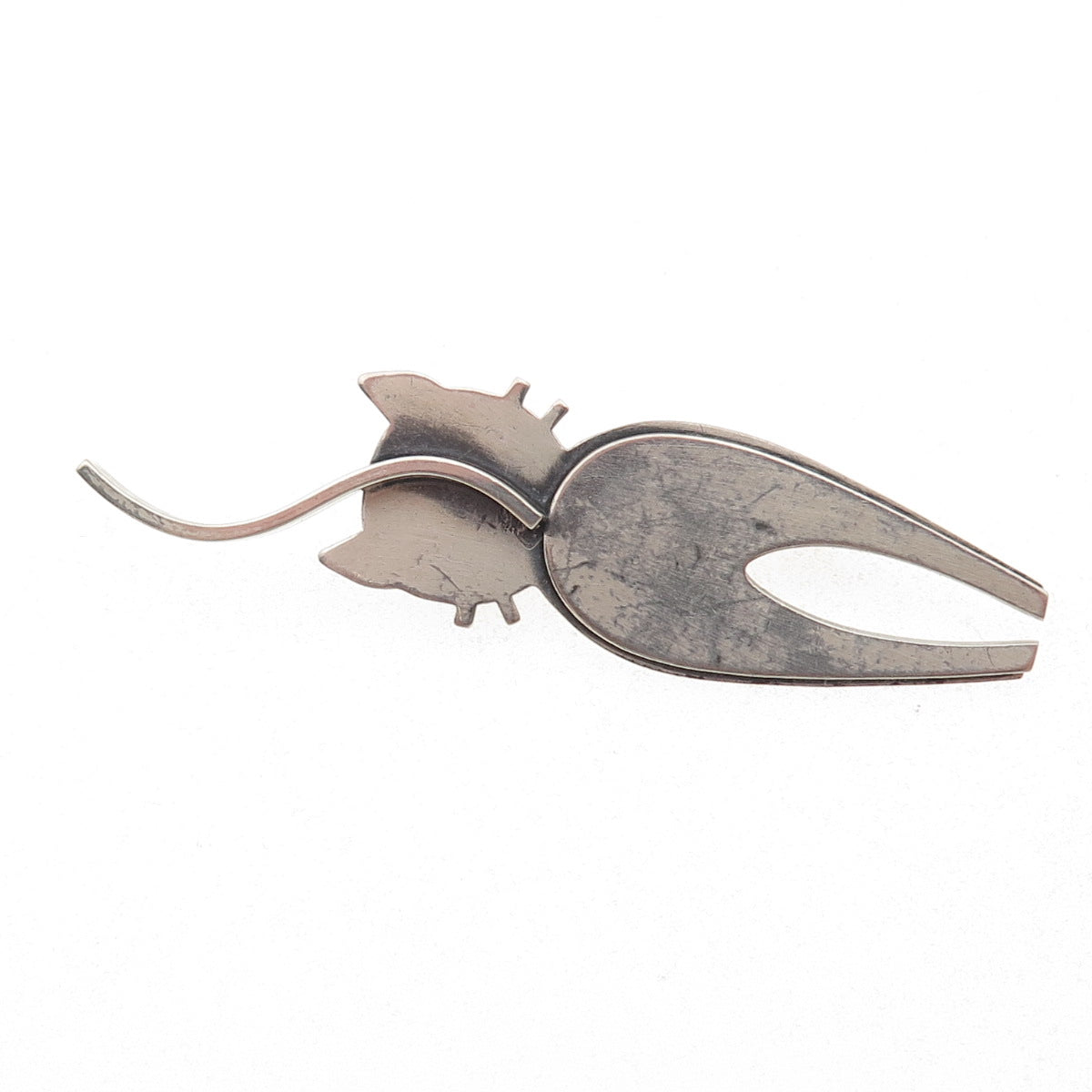 Beau 925 Sterling Silver Vintage Modernist Cat Oxidized Pin Brooch