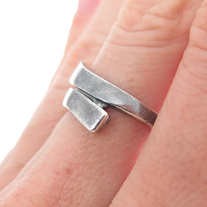 925 Sterling Silver Vintage Modernist Bypass Oxidized Ring Size 7