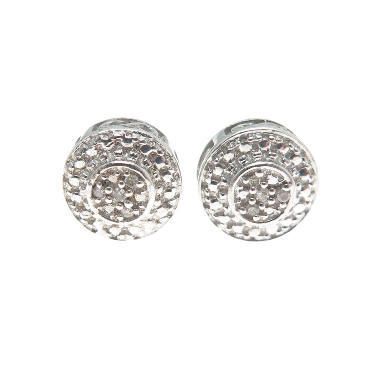 925 Sterling Silver Real Round-Cut Diamond Stud Earrings