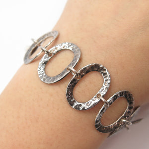925 Sterling Silver Vintage Hammered Finish Oval Link Bracelet 6.5"
