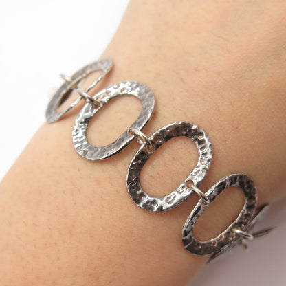 925 Sterling Silver Vintage Hammered Finish Oval Link Bracelet 6.5"