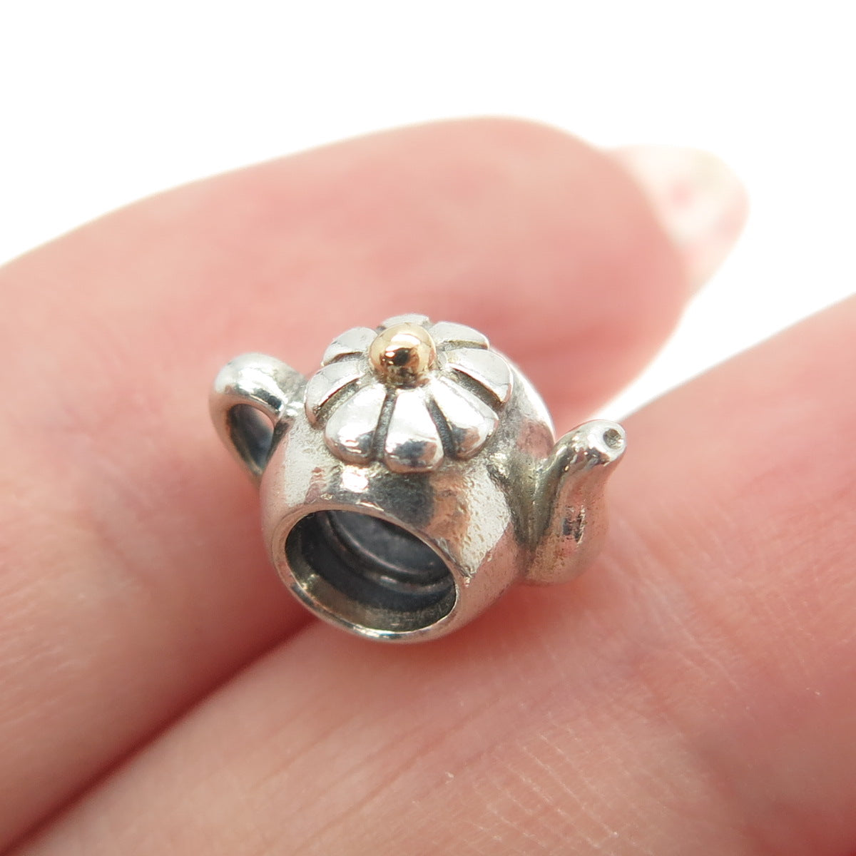 PANDORA 14K Gold & 925 Sterling Silver Vintage Teapot Bead Charm