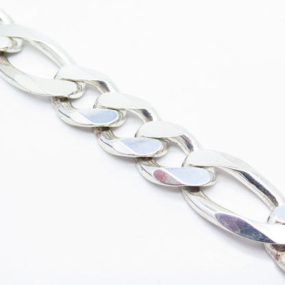 925 Sterling Silver Vintage Italy Figaro Link Bracelet 8.5"