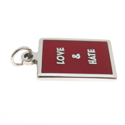 925 Sterling Silver Red Enamel "Love & Hate" Minimalist Charm Pendant