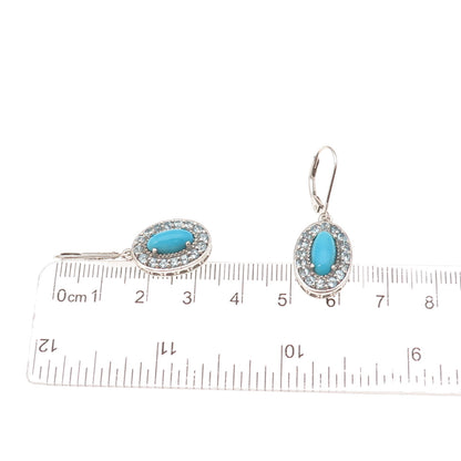 Chuck Clemency 925 Sterling Silver Real Turquoise & Blue Topaz Dangle Earrings