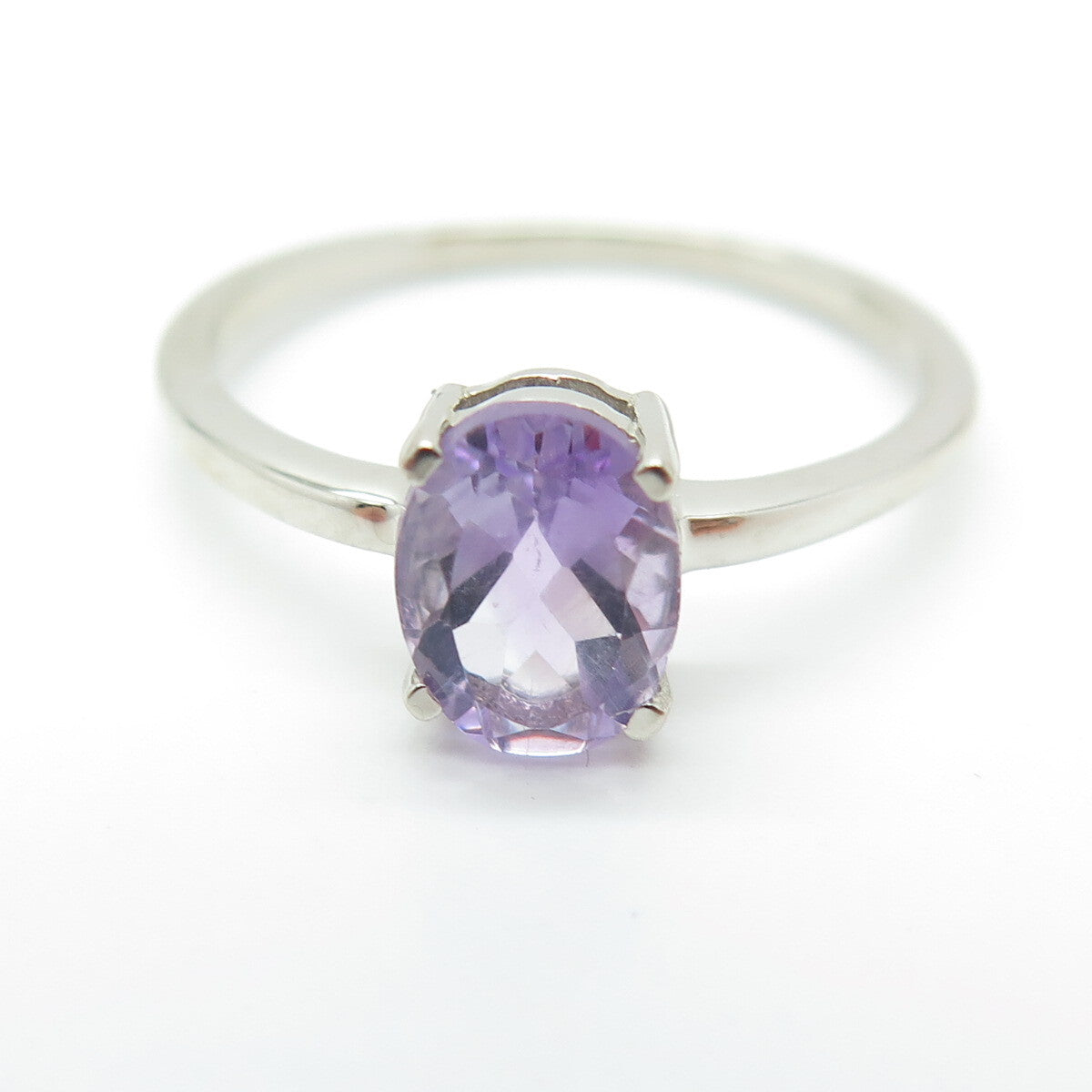 DAZZLERS 925 Sterling Silver Real Oval-Cut Amethyst Ring Size 8.25