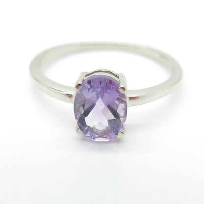 DAZZLERS 925 Sterling Silver Real Oval-Cut Amethyst Ring Size 8.25