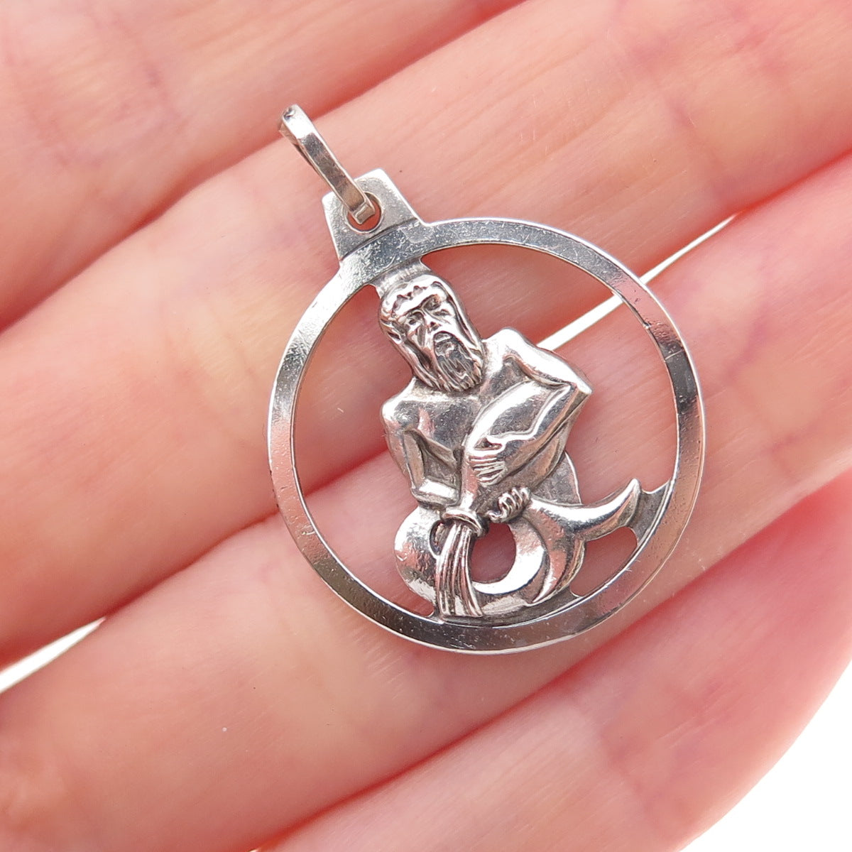 Anson 925 Sterling Silver Vintage Germany Aquarius Zodiac Sign Charm Pendant