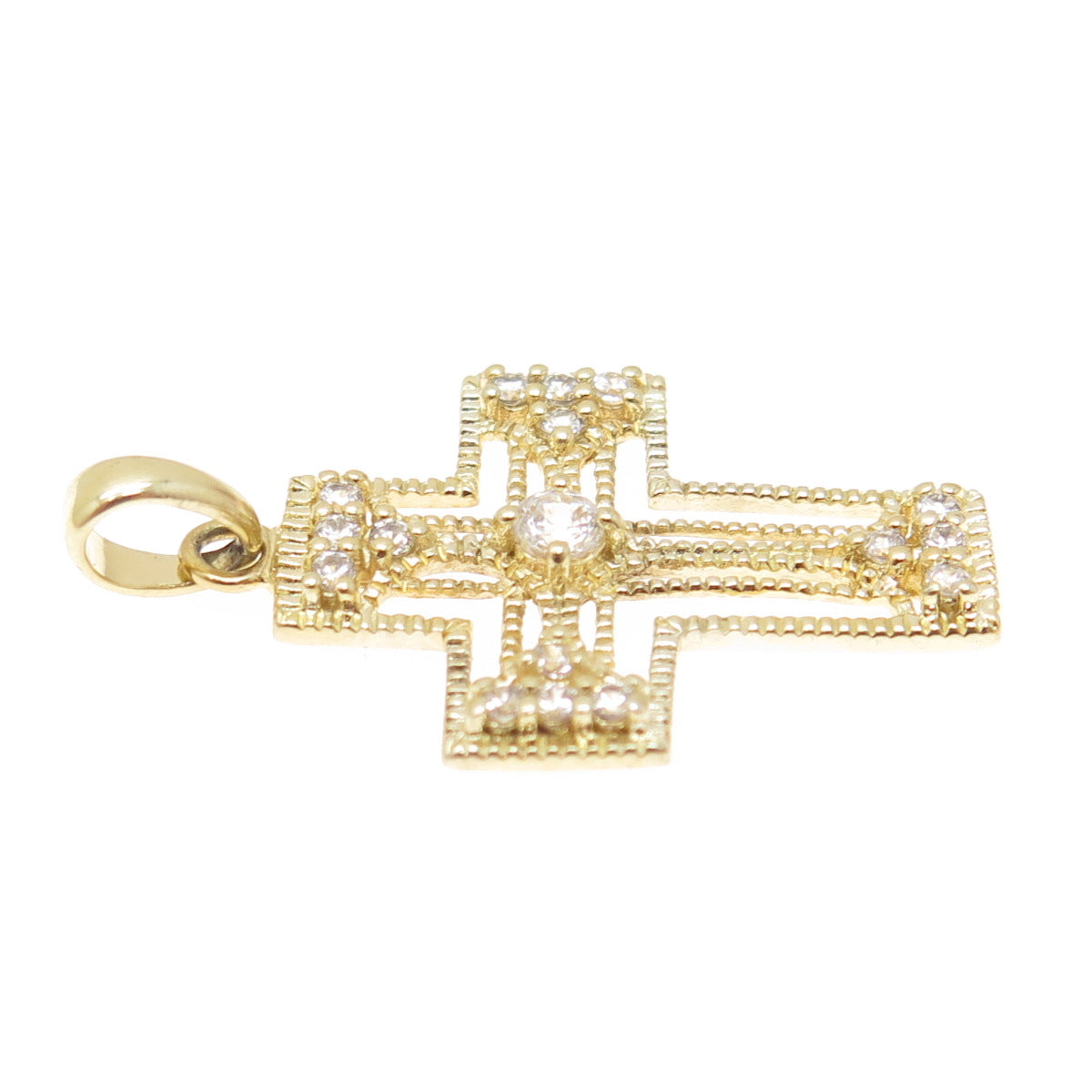 DYADEMA 925 Sterling Silver Gold Plated Round-Cut Shaped C Z Cross Pendant