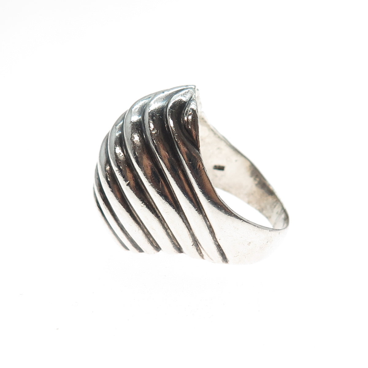 925 Sterling Silver Vintage Mexico Modernist Ribbed Oxidized Ring Size 8.75