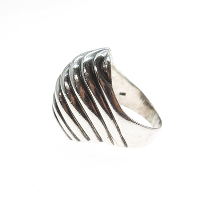 925 Sterling Silver Vintage Mexico Modernist Ribbed Oxidized Ring Size 8.75