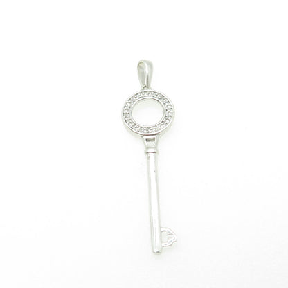 925 Sterling Silver Real Round-Cut White Diamond Circle of Life Key Pendant