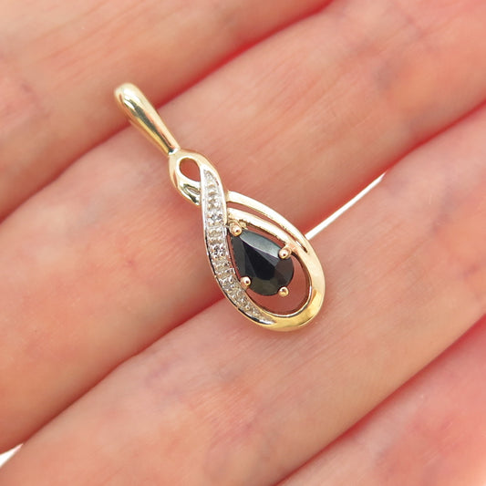 925 Sterling Silver Gold Plated Real Diamond & Sapphire Minimalist Charm Pendant