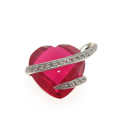 925 Sterling Silver Lab-Created Ruby & Real White Topaz Heart Pendant