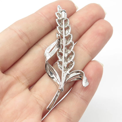 925 Sterling Silver Vintage Real Clear Quartz Leaf Pin Brooch