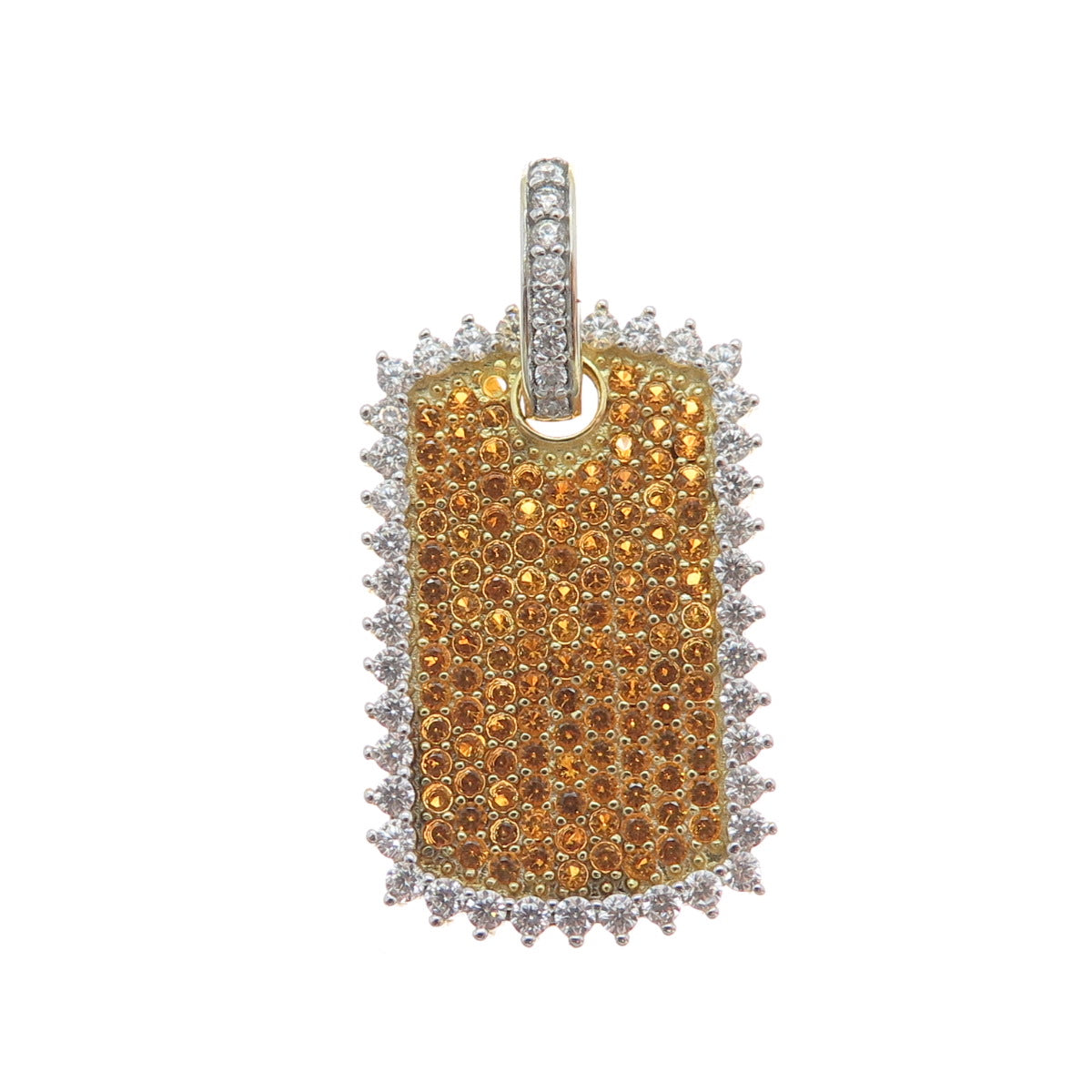 DADWANI 925 Sterling Silver Gold Plated White & Fire C Z Tag Pendant