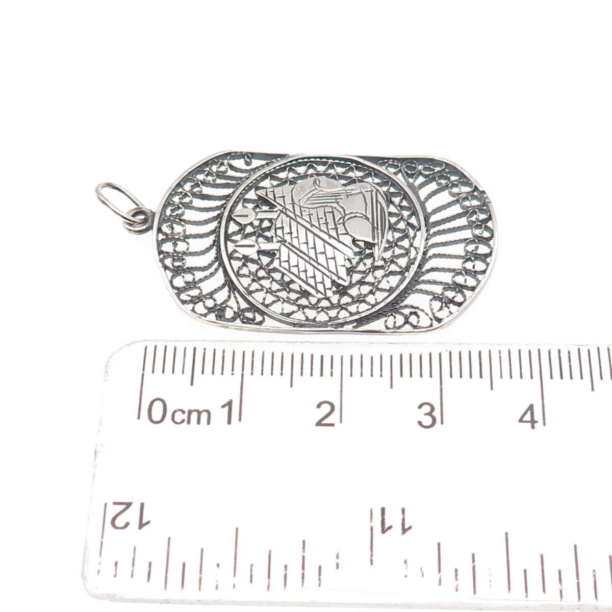 925 Sterling Silver Vintage Egyptian Pyramid Filigree Oxidized Pendant