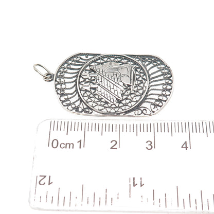 925 Sterling Silver Vintage Egyptian Pyramid Filigree Oxidized Pendant