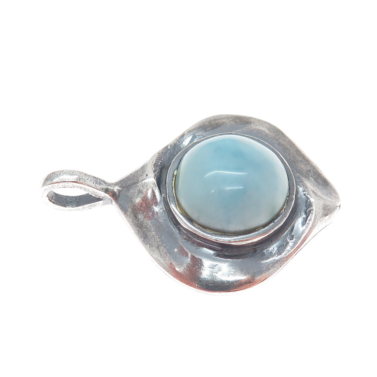 925 Sterling Silver Vintage Real Larimar Modernist Oxidized Pendant
