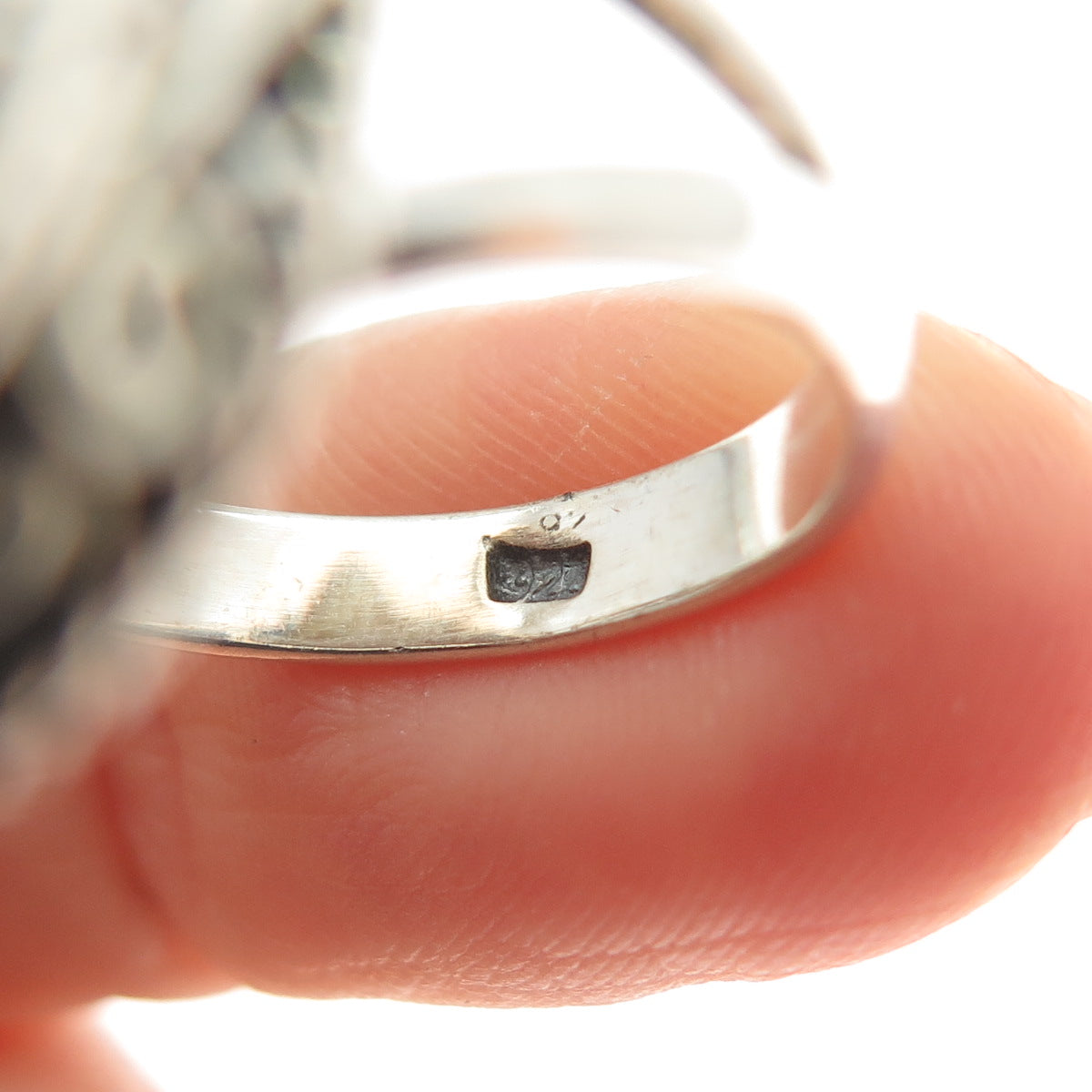 925 Sterling Silver Vintage Real Rutilated Quartz Spiral Oxidized Ring Size 10