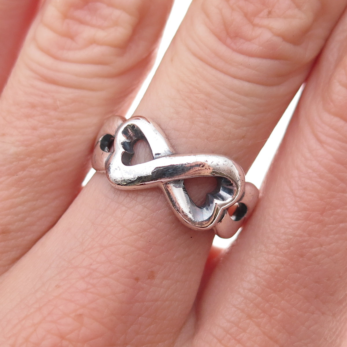 925 Sterling Silver Vintage Heart Infinity Oxidized Ring Size 7