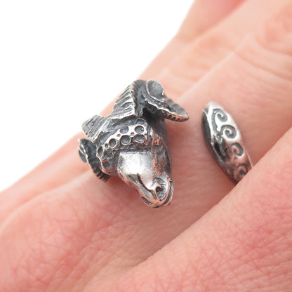 925 Sterling Silver Vintage Aries Zodiac Sign Oxidized Adjustable Ring Size 6