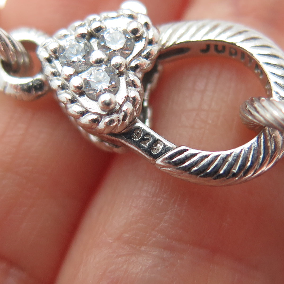 JUDITH RIPKA 925 Sterling Silver C Z Letter R Heart Tag Cable Link Bracelet 7.5"