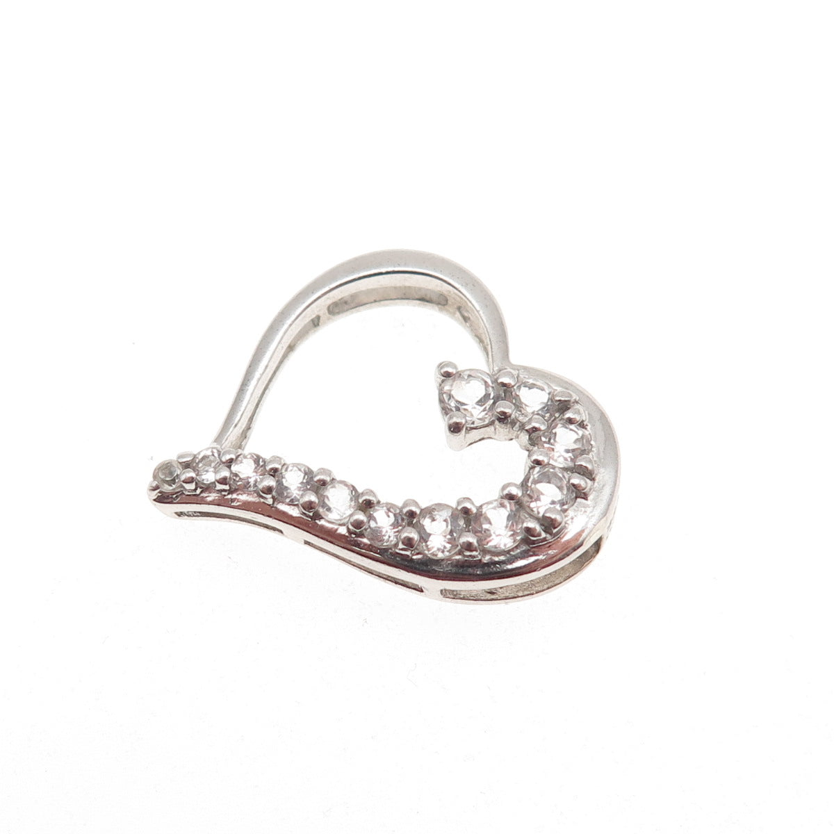 925 Sterling Silver Real Round-Cut White Topaz Heart Mini Slide Charm Pendant