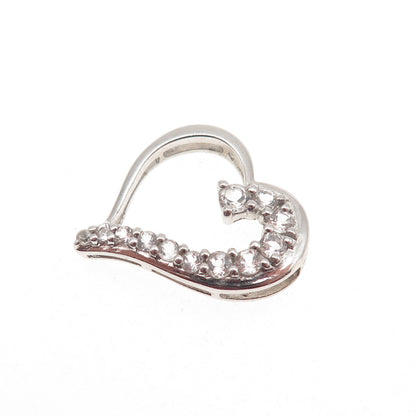 925 Sterling Silver Real Round-Cut White Topaz Heart Mini Slide Charm Pendant