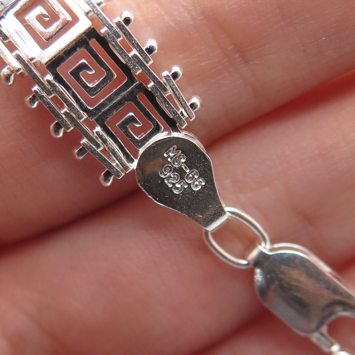 SIXSTAR MS-66 925 Sterling Silver Vintage Greek Maze Link Bracelet 7.5"