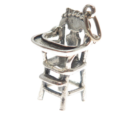 JEWELART Sterling Silver Antique Baby Chair Minimalist Oxidized Charm Pendant