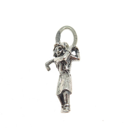 BEAU 925 Sterling Silver Vintage Golf Player Minimalist 3D Charm Pendant