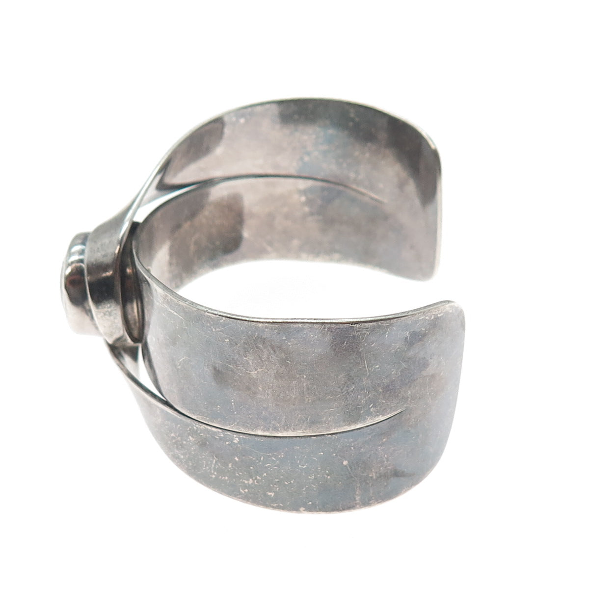 925 Sterling Vintage Mexico C Z Modernist Oxidized Adjustable Cuff Bracelet 7.5"