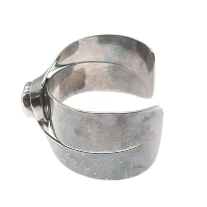 925 Sterling Vintage Mexico C Z Modernist Oxidized Adjustable Cuff Bracelet 7.5"