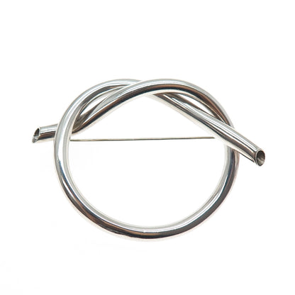 925 Sterling Silver Vintage Modernist Heart Knot Hollow Pin Brooch