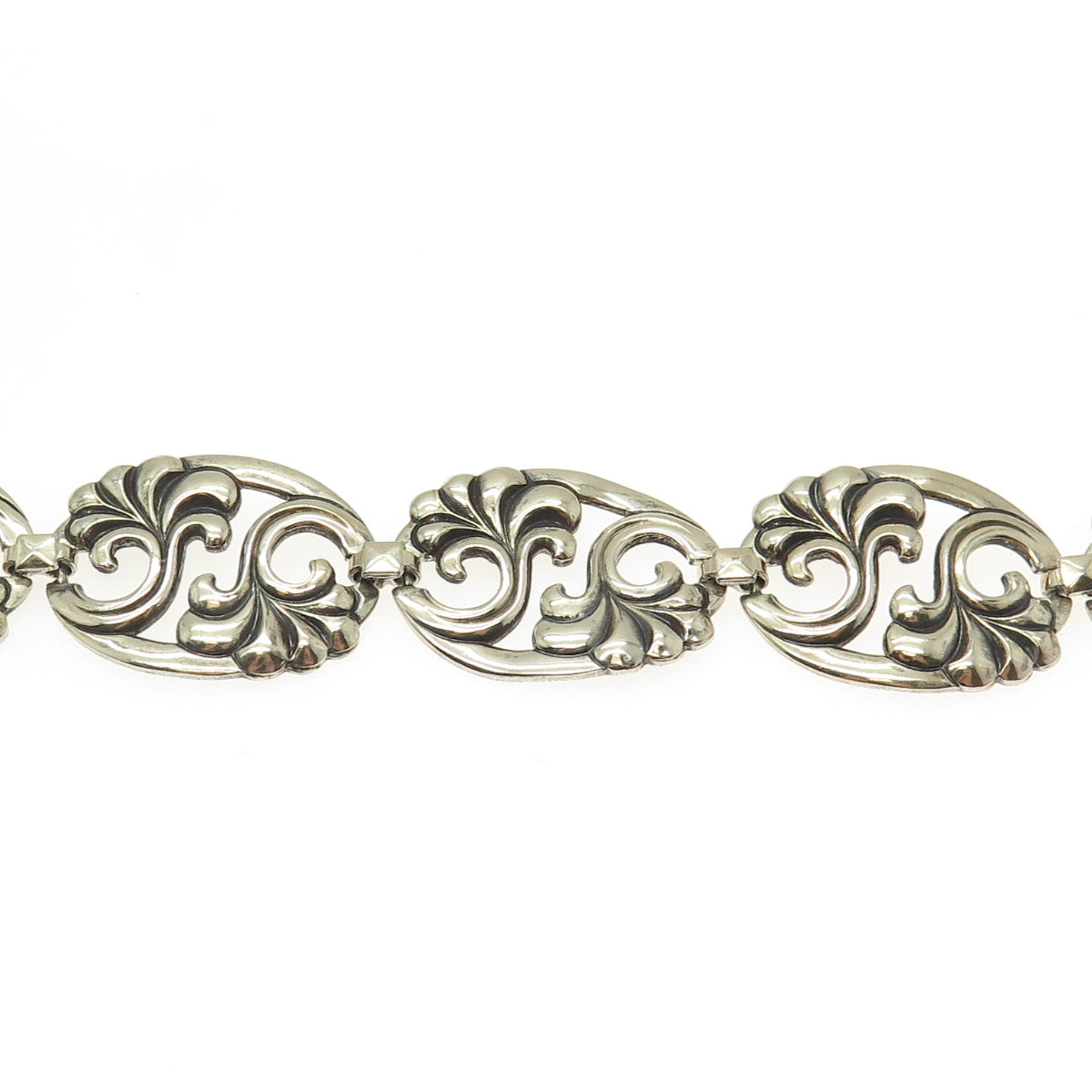 SYMMETALIC 14K Gold & 925 Sterling Silver Antique Art Deco Floral Bracelet 7.5"