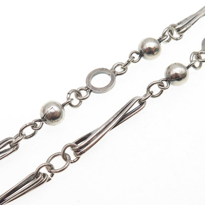 925 Sterling Silver Vintage Israel Beaded Bar Chain Necklace 16" (missing lock)