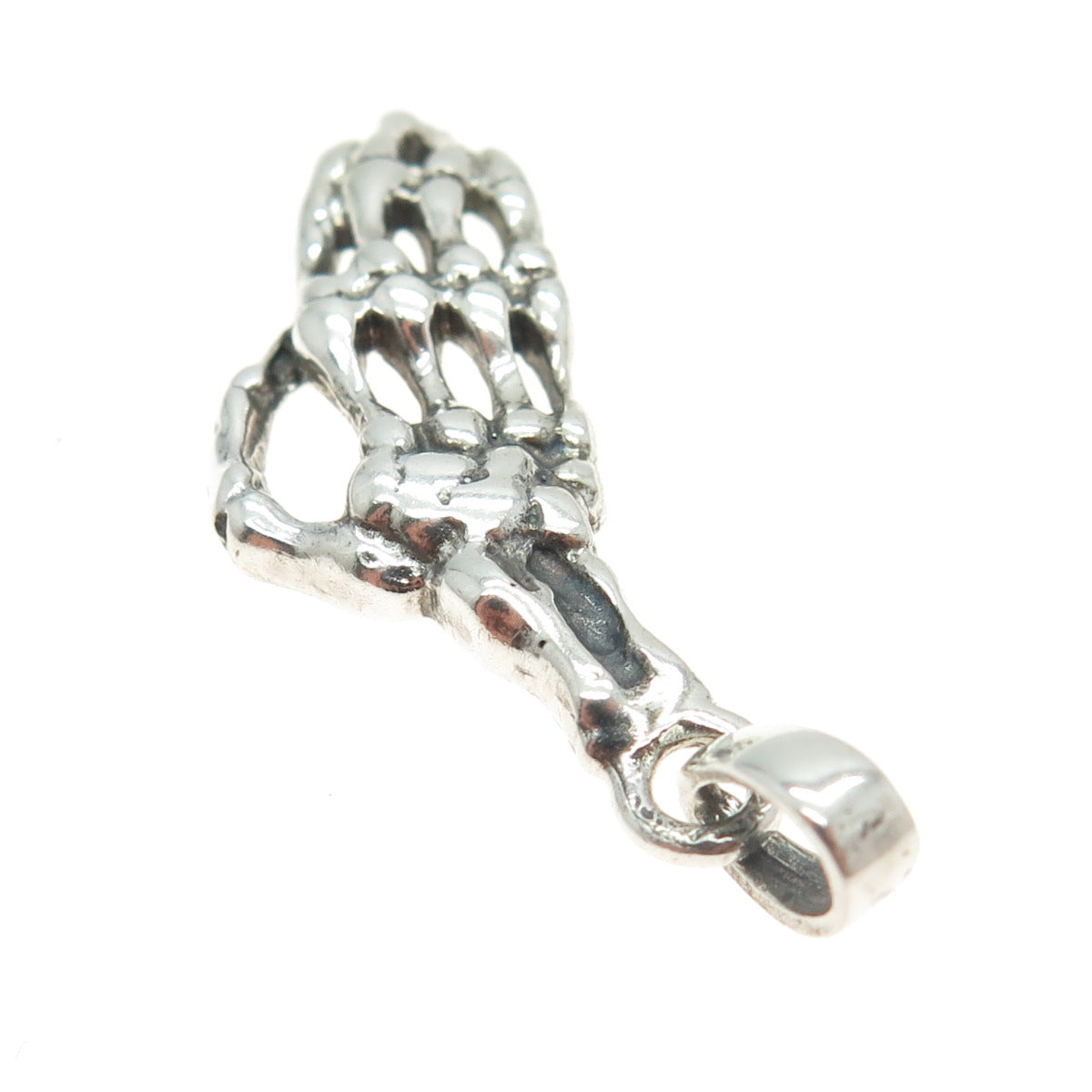 925 Sterling Silver Vintage Skeleton Hand Biker Pendant