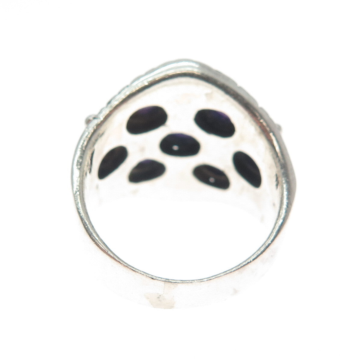 925 Sterling Silver Vintage Real Amethyst Modernist Oxidized Ring Size 8
