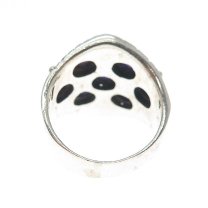 925 Sterling Silver Vintage Real Amethyst Modernist Oxidized Ring Size 8