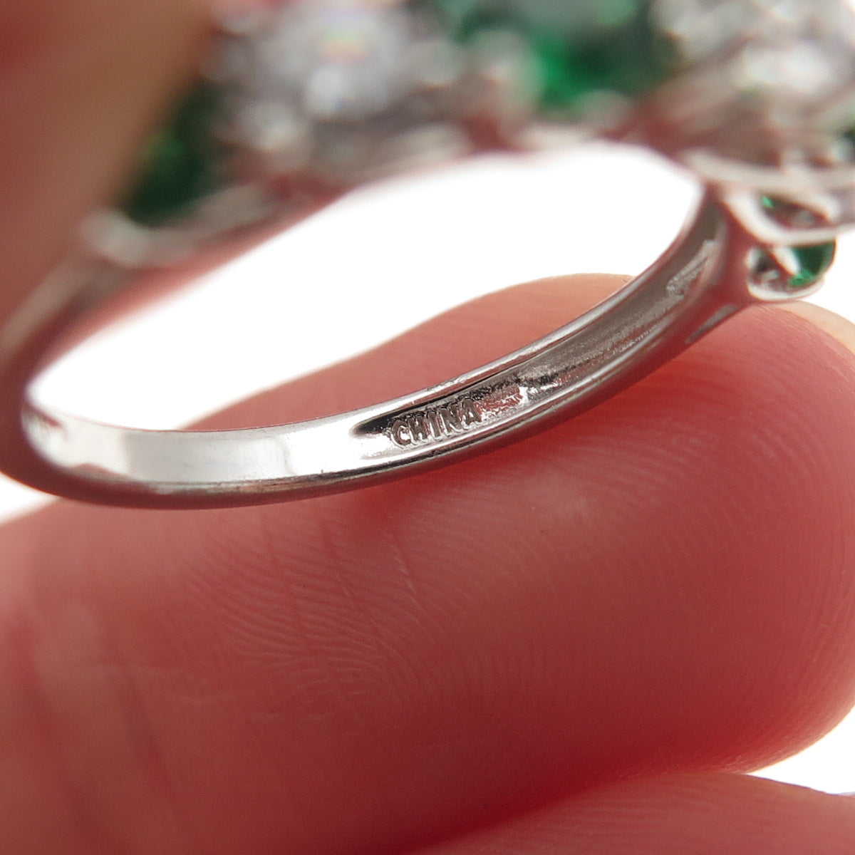 925 Sterling Silver Real Round-Cut Chrome Diopside & C Z Ring Size 5.25