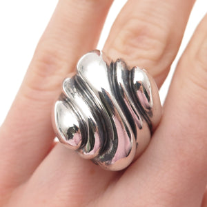 925 Sterling Silver Vintage Modernist Wavy Dome Oxidized Ring Size 6.25