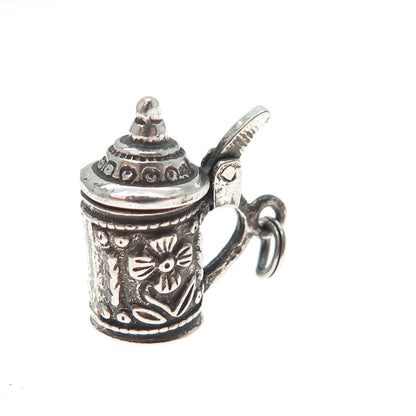 835 Silver Vintage Beer Stein Oxidized Minimalist Locket 3D Charm Pendant