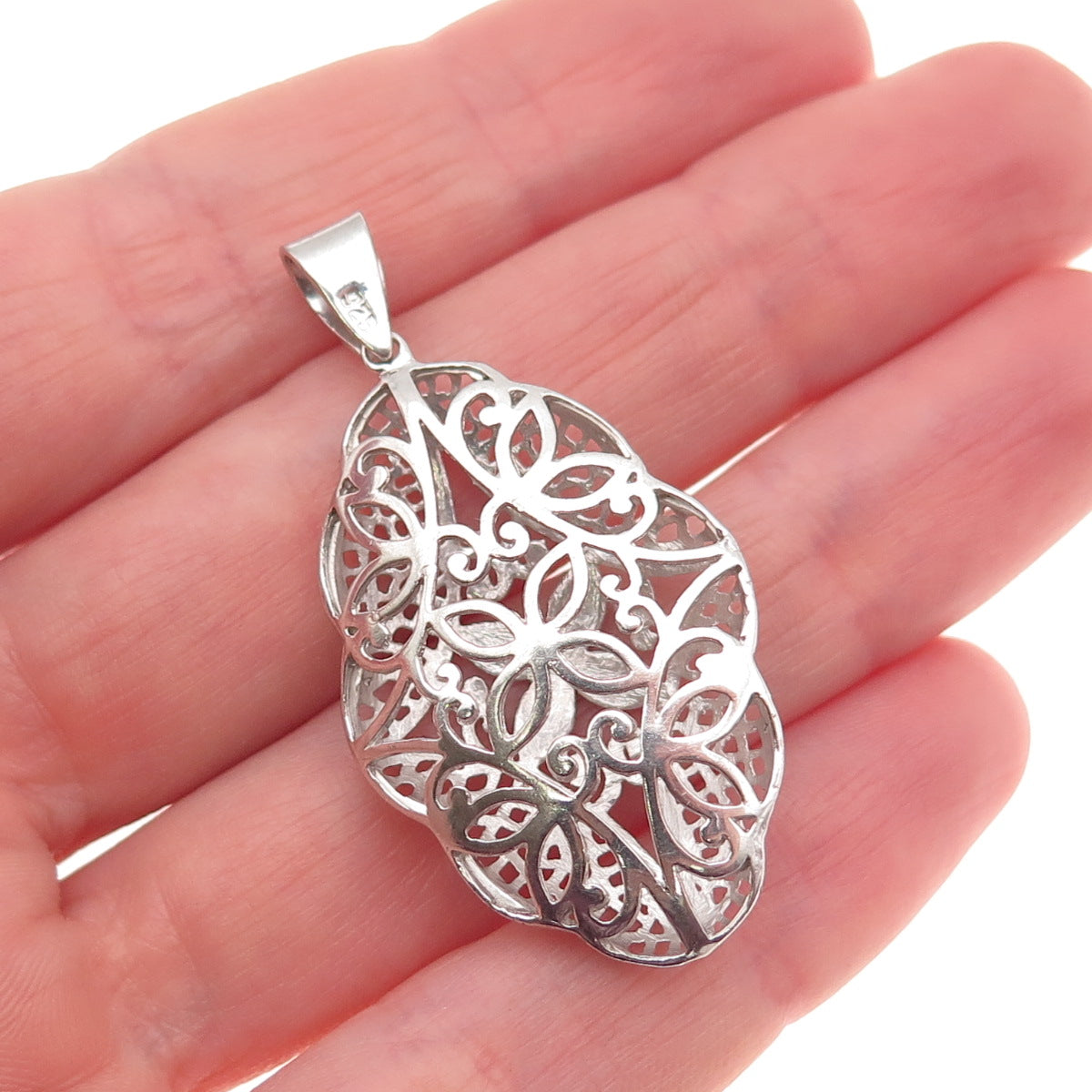 925 Sterling Silver 2-Tone Floral Charm Pendant