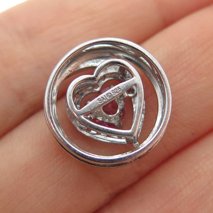 SAI 925 Sterling Real Heart-Cut Pink & Round-Cut White Topaz Mini Slide Pendant