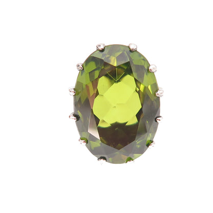 925 Sterling Silver Vintage Real Oval-Cut Peridot Ring Size 7.25