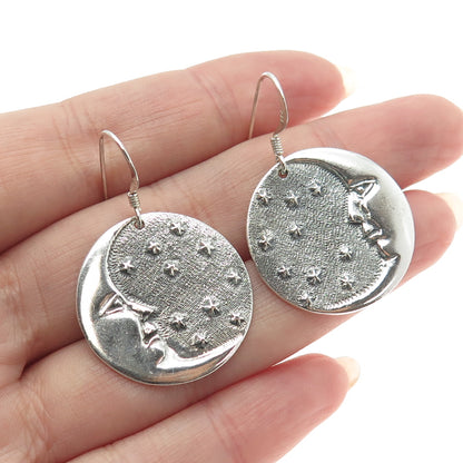 925 Sterling Silver Vintage Man in The Moon Dangling Earrings